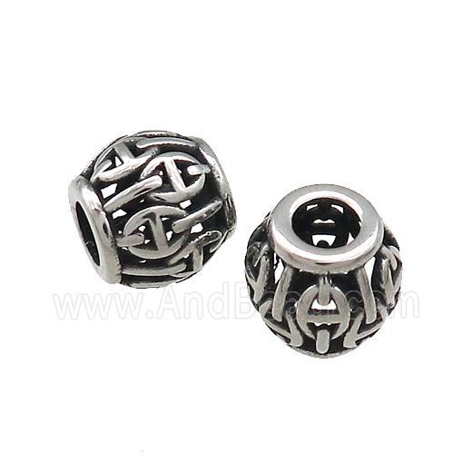Titanium Steel Barrel Beads Large Hole Hollow Antique Silver
