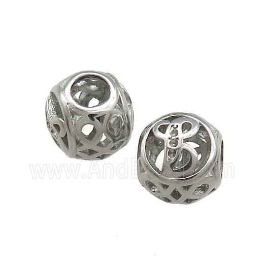Raw Titanium Steel Round Beads Letter-B Large Hole Hollow