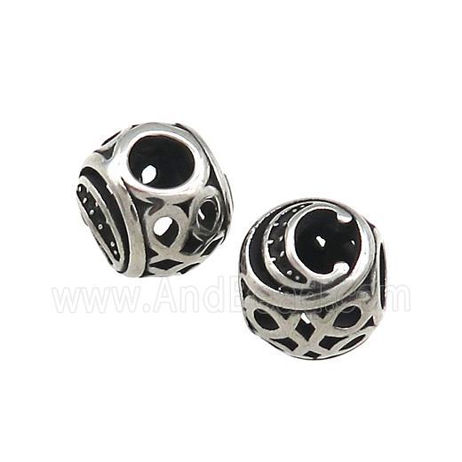 Titanium Steel Round Beads Letter-C Large Hole Hollow Antique Silver