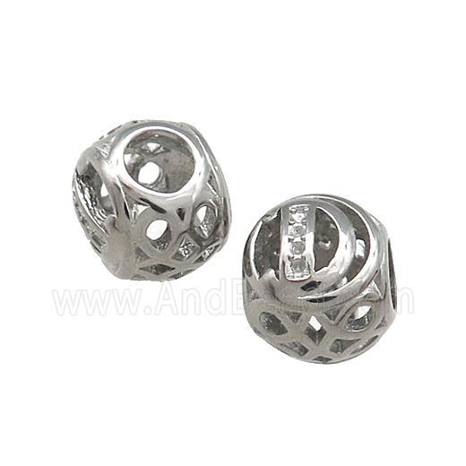 Raw Titanium Steel Round Beads Letter-D Large Hole Hollow