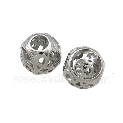 Raw Titanium Steel Round Beads Letter-E Large Hole Hollow