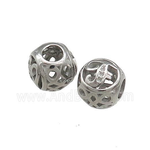 Raw Titanium Steel Round Beads Letter-F Large Hole Hollow