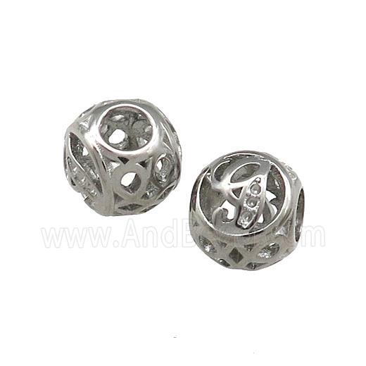 Raw Titanium Steel Round Beads Letter-G Large Hole Hollow