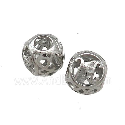 Raw Titanium Steel Round Beads Letter-H Large Hole Hollow