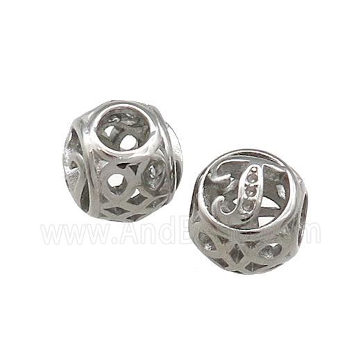 Raw Titanium Steel Round Beads Letter-J Large Hole Hollow