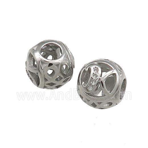 Raw Titanium Steel Round Beads Letter-K Large Hole Hollow