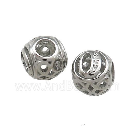 Raw Titanium Steel Round Beads Letter-O Large Hole Hollow