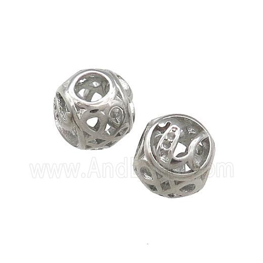 Raw Titanium Steel Round Beads Letter-U Large Hole Hollow