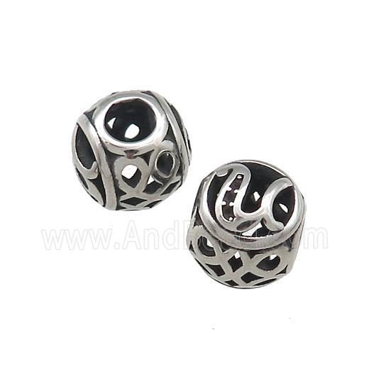 Titanium Steel Round Beads Letter-U Large Hole Hollow Antique Silver