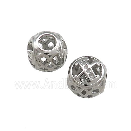 Raw Titanium Steel Round Beads Letter-X Large Hole Hollow