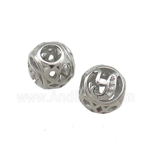 Raw Titanium Steel Round Beads Letter-Y Large Hole Hollow