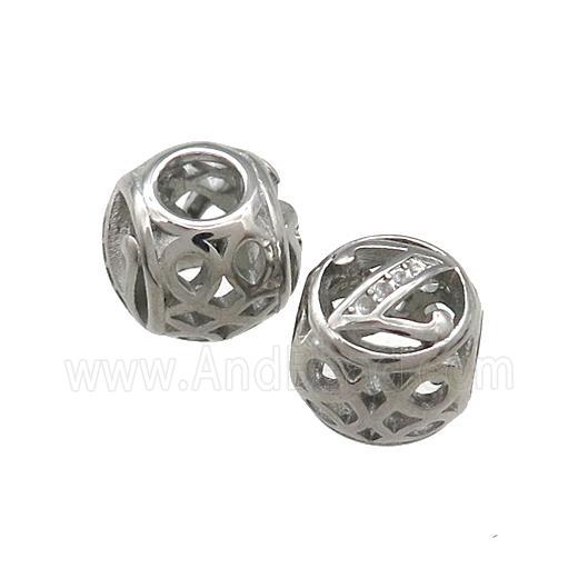 Raw Titanium Steel Round Beads Letter-Z Large Hole Hollow