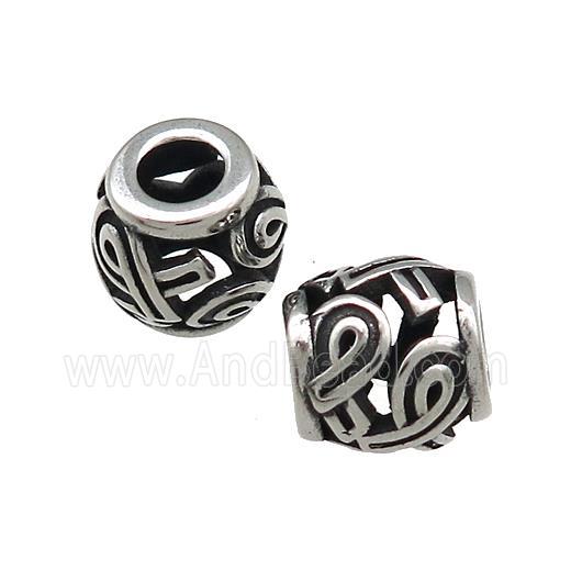 Titanium Steel Barrel Beads Large Hole Hollow Antique Silver