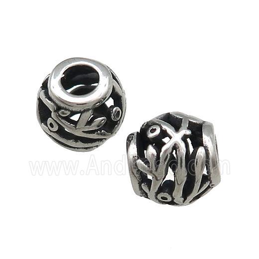 Titanium Steel Barrel Beads Large Hole Hollow Antique Silver