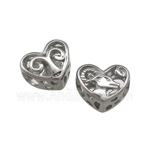 Raw Titanium Steel Heart Beads Zodiac Aries Large Hole Hollow
