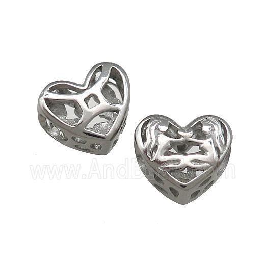 Raw Titanium Steel Heart Beads Zodiac Gemini Large Hole Hollow