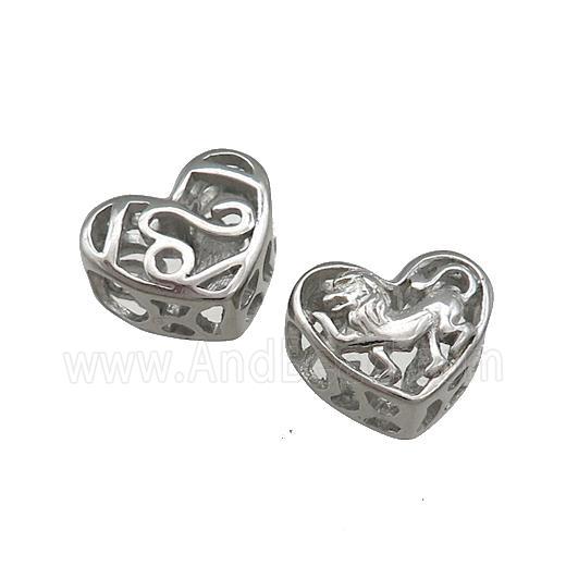 Raw Titanium Steel Heart Beads Zodiac Leo Large Hole Hollow