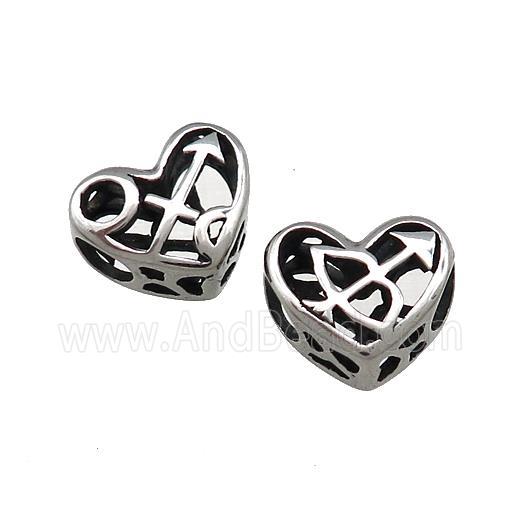 Titanium Steel Heart Beads Zodiac Sagittarius Large Hole Hollow Antique Silver