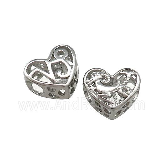 Raw Titanium Steel Heart Beads Zodiac Capricorn Large Hole Hollow