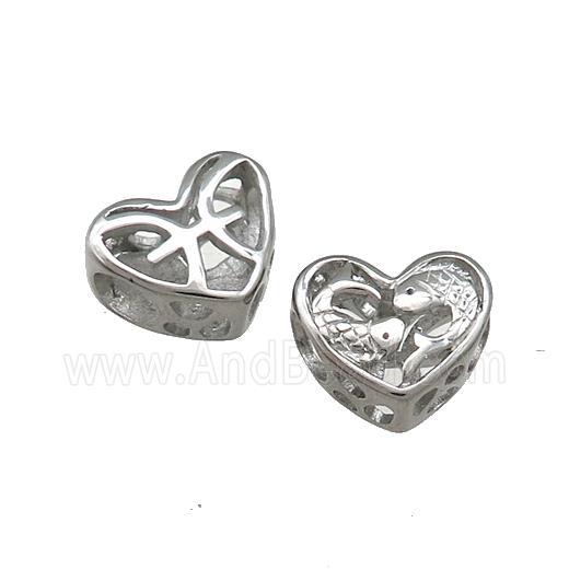 Raw Titanium Steel Heart Beads Zodiac Pisces Large Hole Hollow