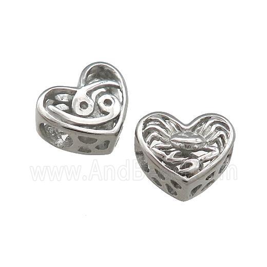 Raw Titanium Steel Heart Beads Zodiac Cancer Large Hole Hollow