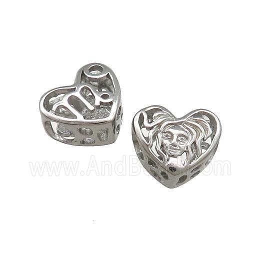 Raw Titanium Steel Heart Beads Zodiac Virgo Large Hole Hollow