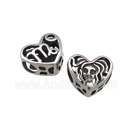 Titanium Steel Heart Beads Zodiac Virgo Large Hole Hollow Antique Silver