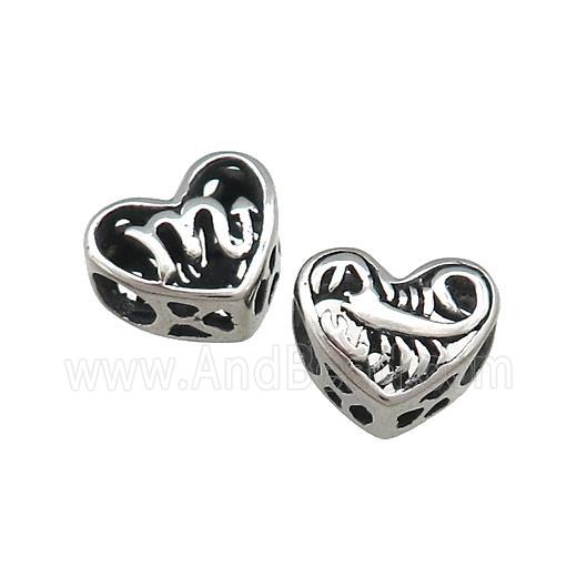 Titanium Steel Heart Beads Zodiac Scorpio Large Hole Hollow Antique Silver