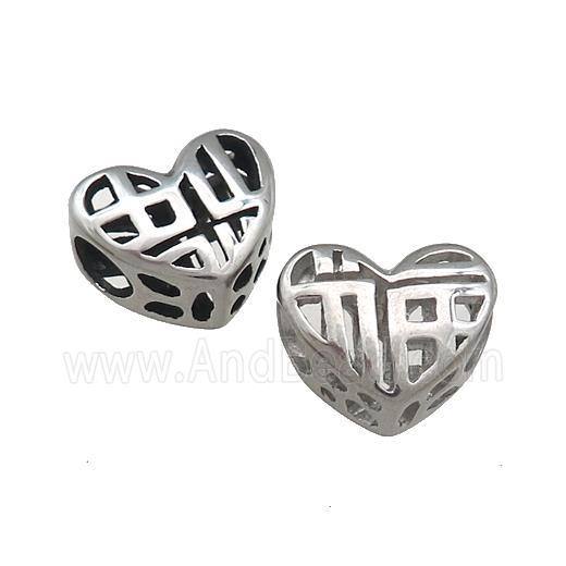 Raw Titanium Steel Heart Beads Lucky Fu Large Hole Hollow
