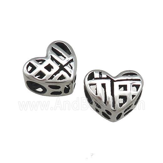 Titanium Steel Heart Beads Lucky Fu Large Hole Hollow Antique Silver