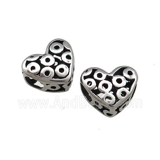 Titanium Steel Heart Beads Large Hole Hollow Antique Silver