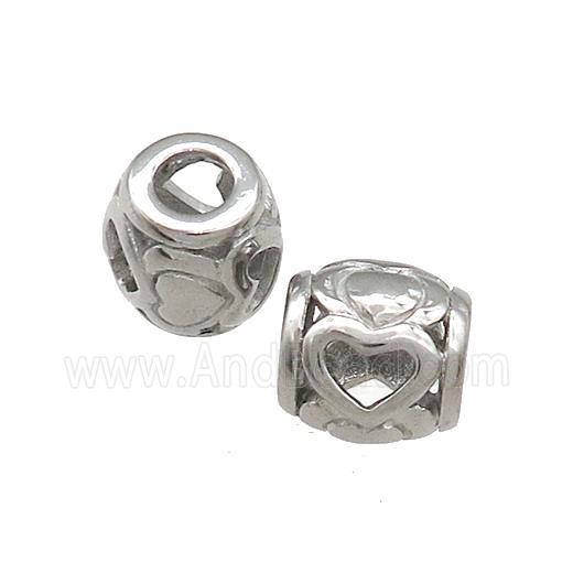 Raw Titanium Steel Barrel Beads Heart Large Hole Hollow