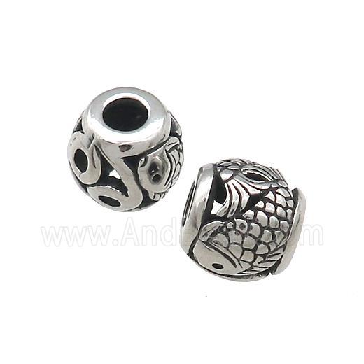 Titanium Steel Barrel Beads Large Hole Hollow Fish Antique Silver