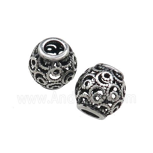 Titanium Steel Round Beads Large Hole Hollow Antique Silver