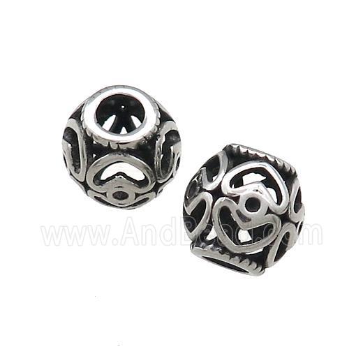 Titanium Steel Round Beads Large Hole Hollow Antique Silver