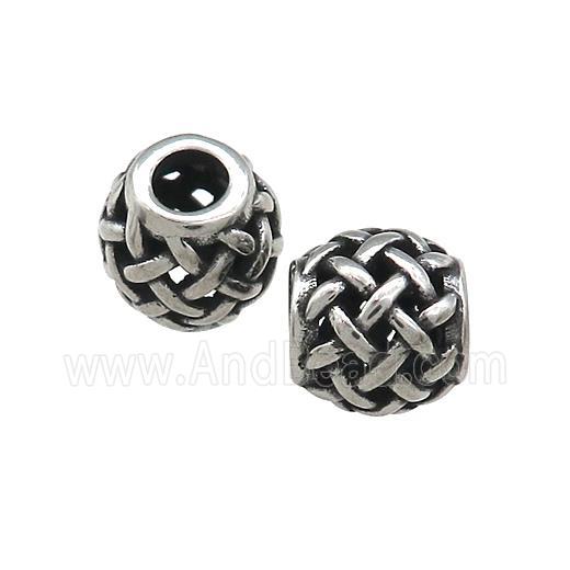 Titanium Steel Round Beads Large Hole Hollow Antique Silver