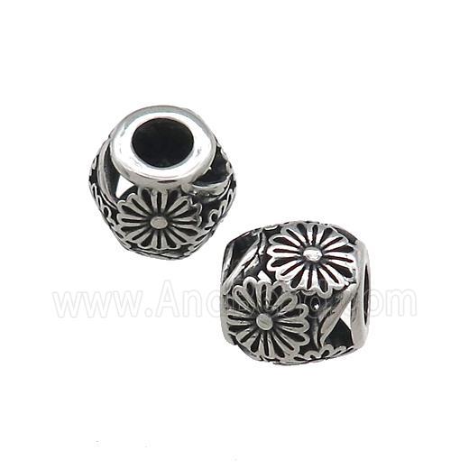 Titanium Steel Barrel Beads Large Hole Hollow Antique Silver