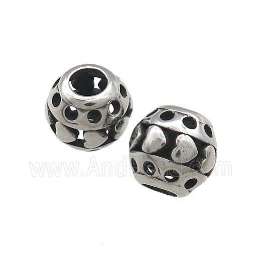 Titanium Steel Round Beads Large Hole Hollow Antique Silver