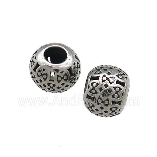 Titanium Steel Round Beads Large Hole Hollow Antique Silver