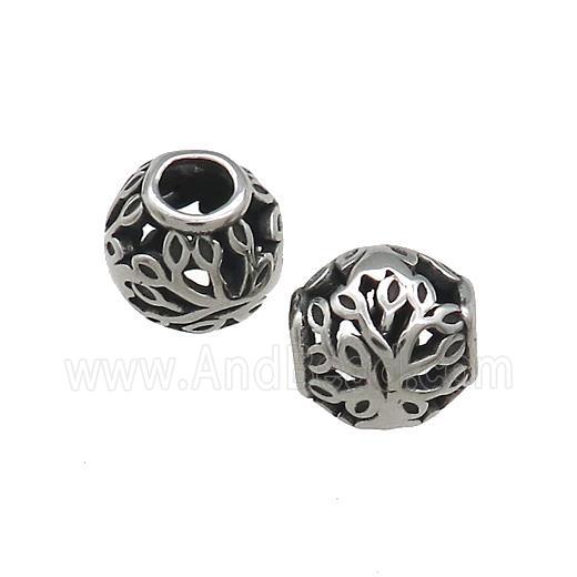 Titanium Steel Round Beads Large Hole Hollow Antique Silver
