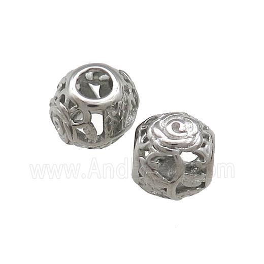 Raw Titanium Steel Round Beads Large Hole Hollow Flower