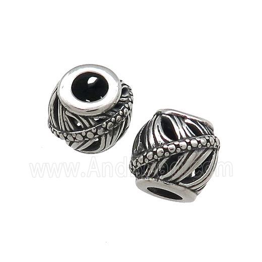 Titanium Steel Round Beads Large Hole Hollow Antique Silver