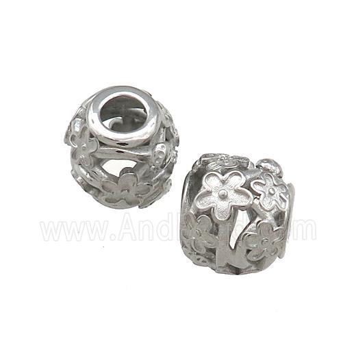 Raw Titanium Steel Round Beads Large Hole Hollow Flower