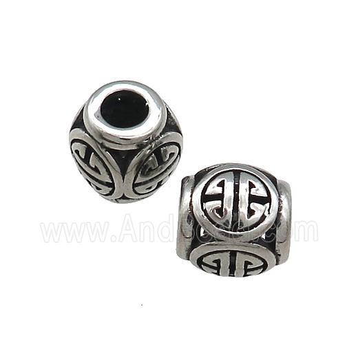 Titanium Steel Round Beads Large Hole Hollow Antique Silver