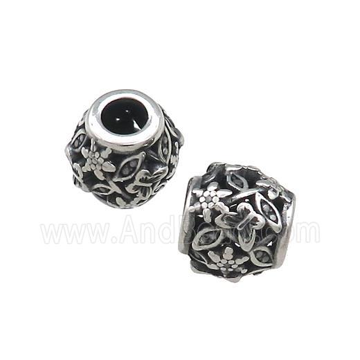 Titanium Steel Round Beads Large Hole Hollow Antique Silver
