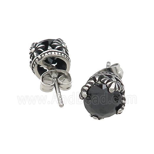 Stainless Steel Stud Earring Pave Rhinestone Antique Silver