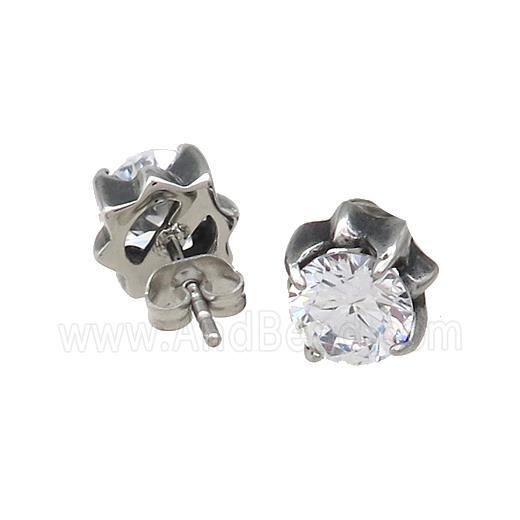 Stainless Steel Stud Earring Pave Rhinestone Antique Silver