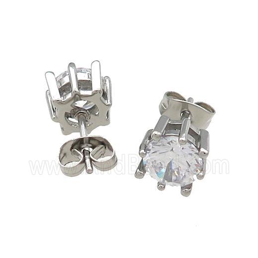 Raw Stainless Steel Stud Earring Pave Rhinestone