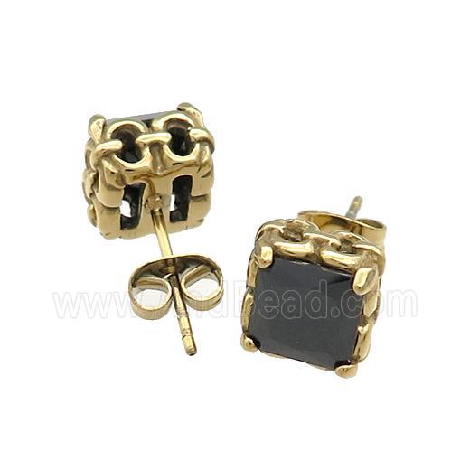 Stainless Steel Stud Earring Pave Rhinestone Gold Plated