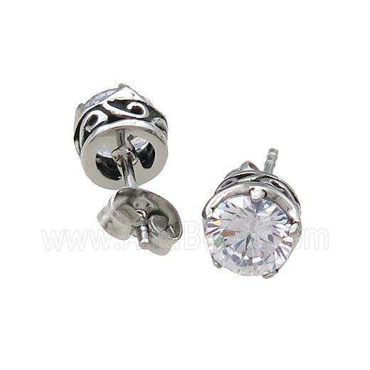 Stainless Steel Stud Earring Pave Rhinestone Antique Silver